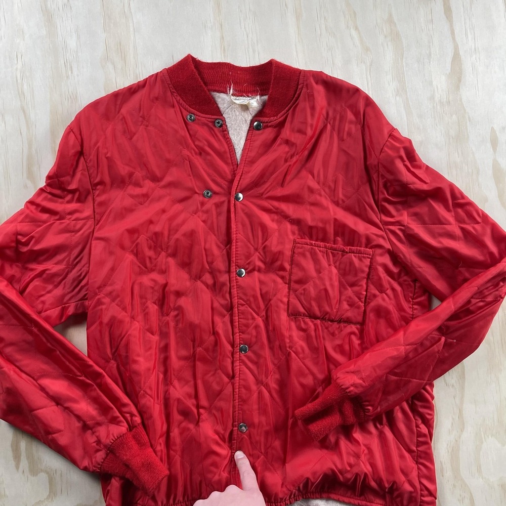 Vintage Skatway Jacket Mens Medium Red Quilted Nylon Snap Bomber Insulated Lined